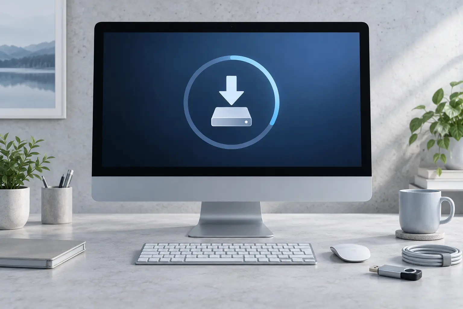 Diagnostic scene illustrating iMac macOS reinstall guide guidance