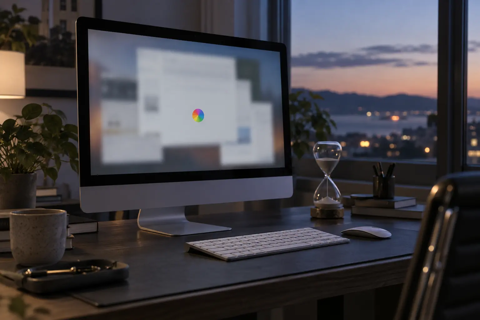 Premium repair workbench scene specifically illustrating iMac Slow Beachball service in Tampa