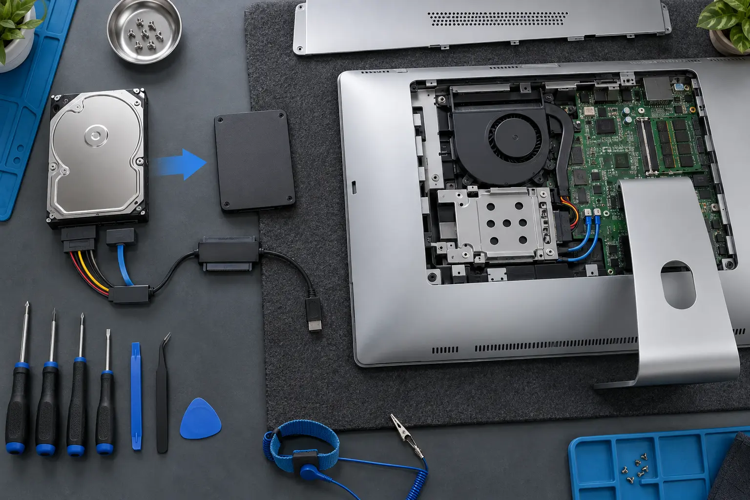 Diagnostic scene illustrating iMac SSD upgrade guide guidance