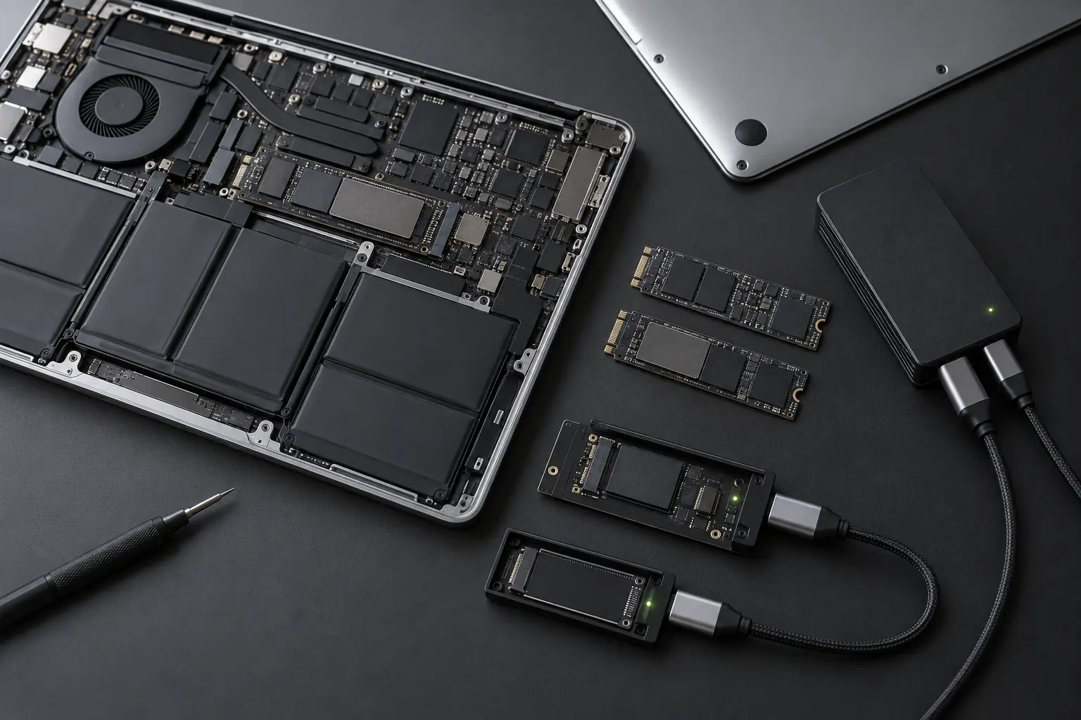 MacBook storage diagnosed with professional SSD adapters