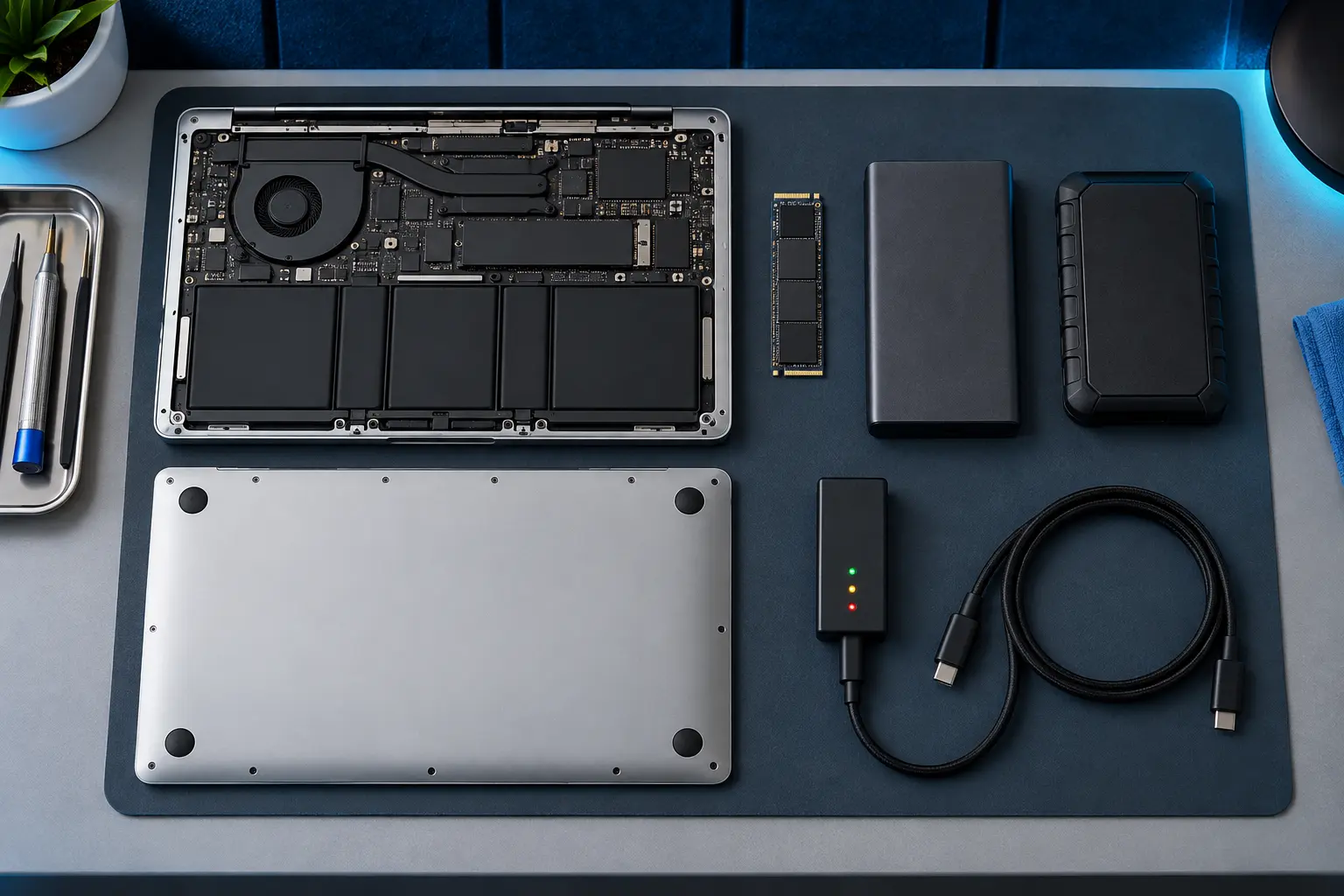 Diagnostic scene illustrating MacBook data recovery options guidance